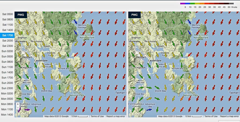 Saturday 1700hrs - Tasman Island, 2013 Rolex Sydney Hobart Race © PredictWind.com www.predictwind.com